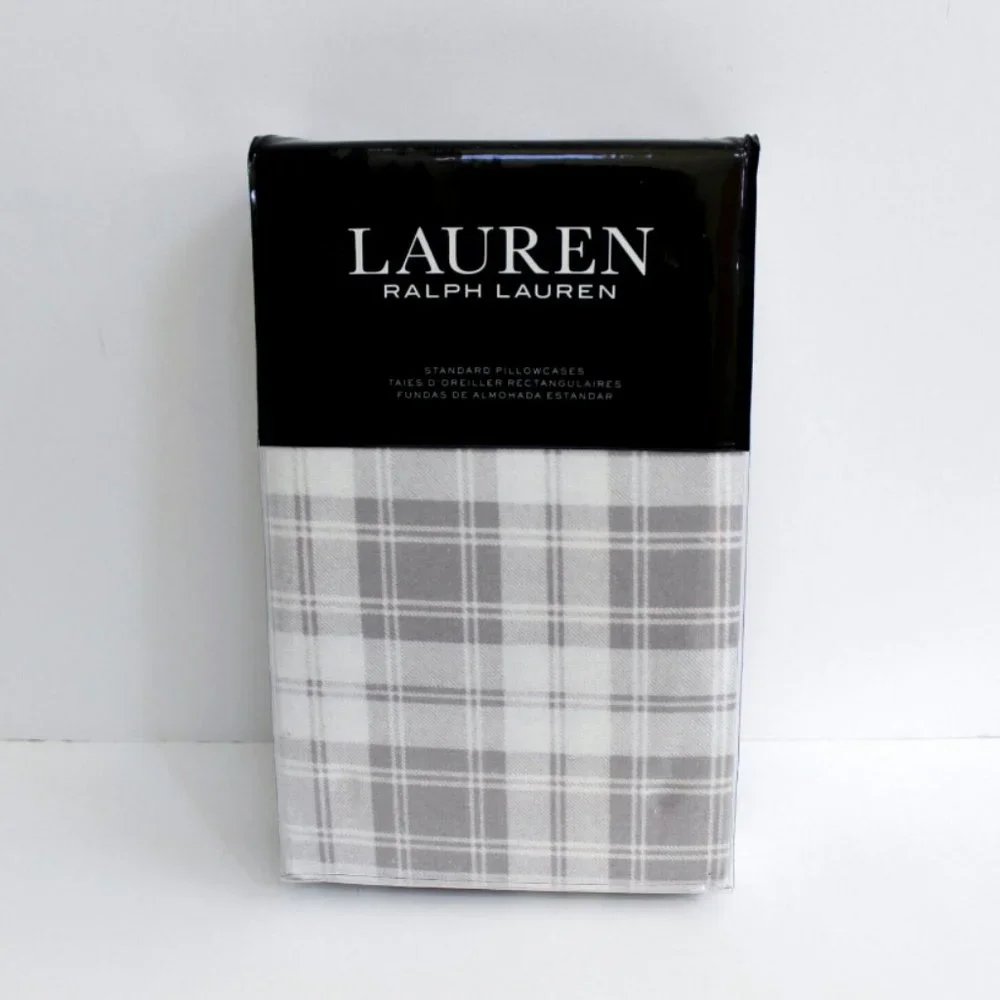 Lauren Ralph Lauren Ulster Plaid 2-Pack Flannel Standard Pillowcases White/Gray